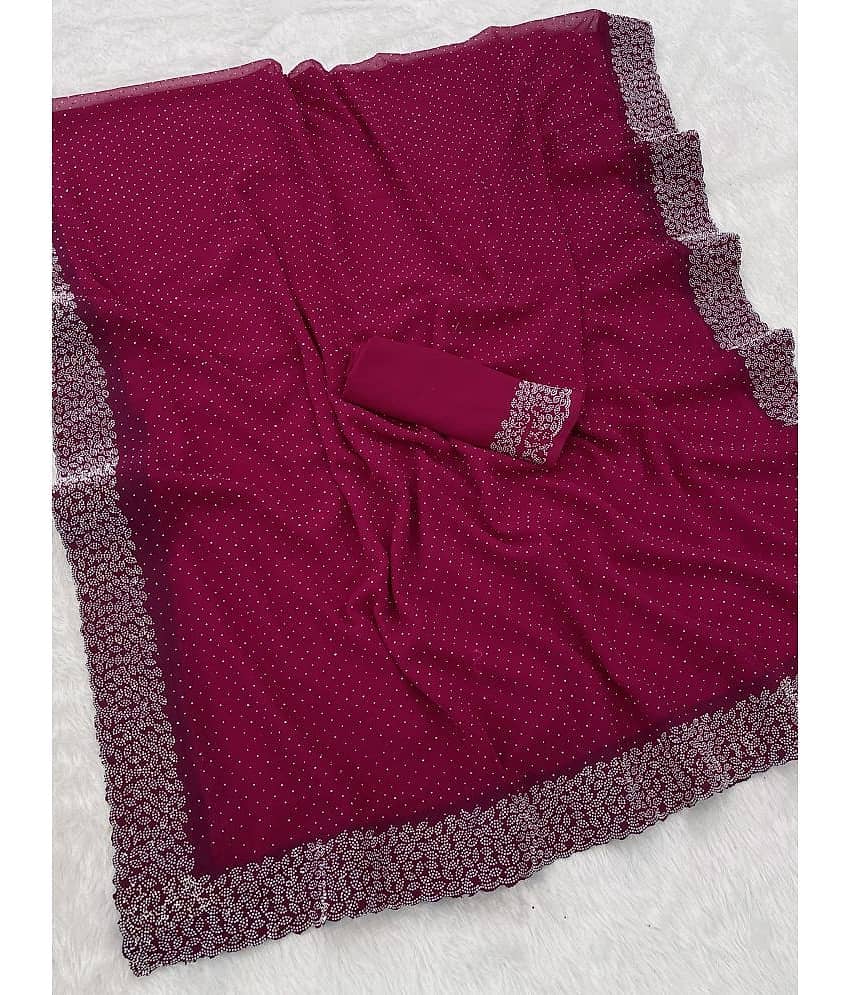 Gullak Georgette Embellished Saree With Unstitched Blouse Piece ( Red )