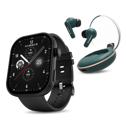 Hammer Tussle Bluetooth Smartwatch & Airflow Plus Earbuds (Combo)-Champagne Gold