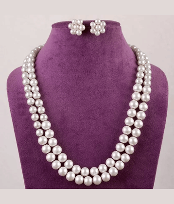 PUJVI White Pearls Necklace Set ( Pack of 1 )