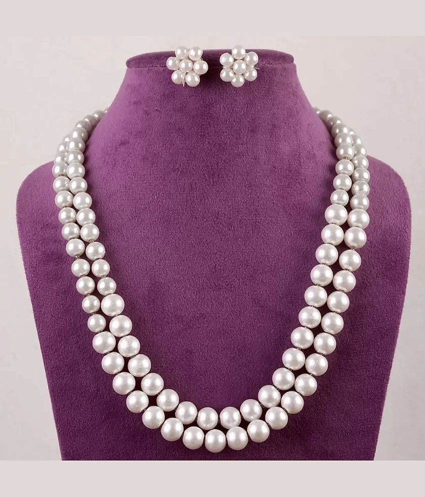 PUJVI White Pearls Necklace Set ( Pack of 1 )