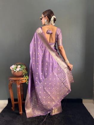 DARSHANS Women's Satin Printed Saree With Unstitched Blouse 5.5Mtr (Purple)-PID65193