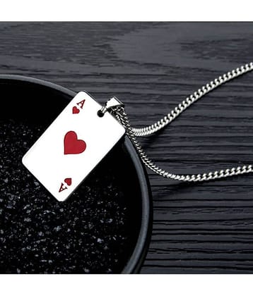 Thrillz Stylish Chain Pendant For Men Stainless Steel Poker Lucky Ace of Spades Silver Pendant Necklace For Men Women Long Chain Unisex Chain Pendant Jewellery