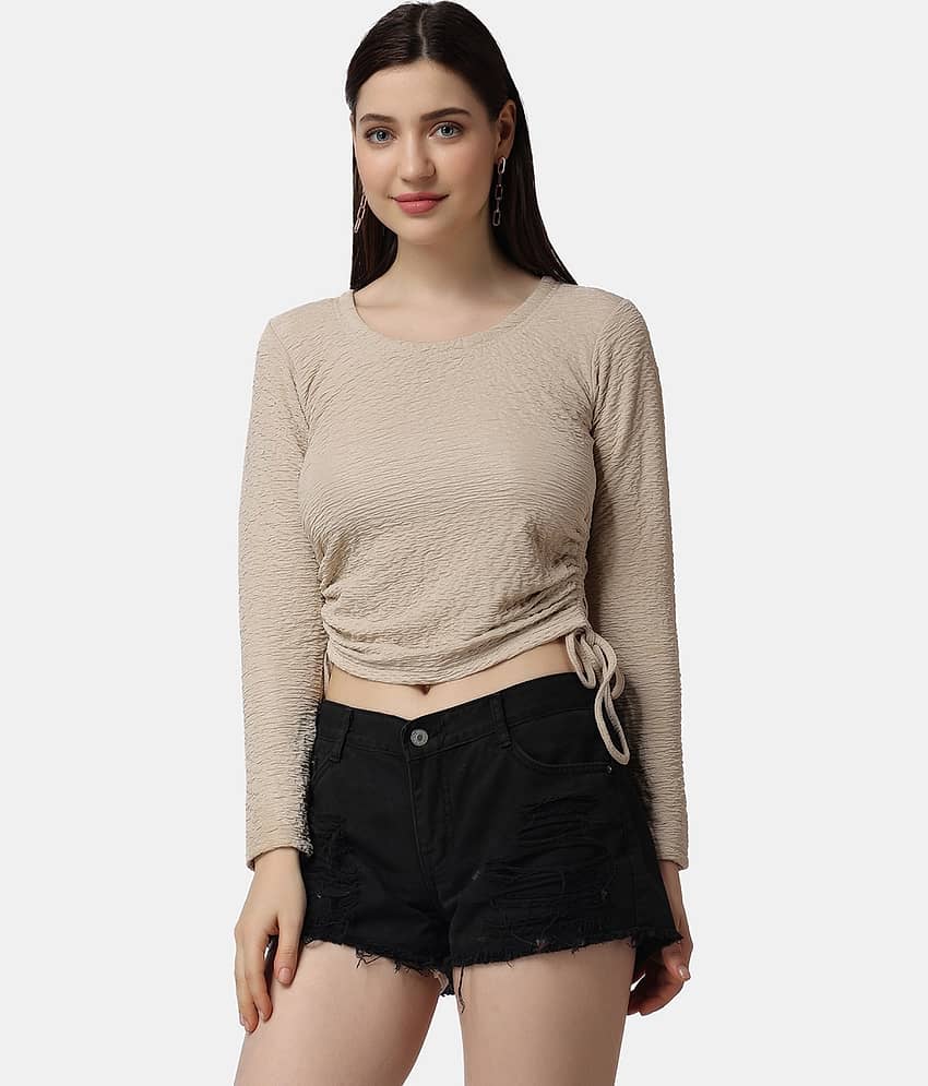 POPWINGS Women's Polyester Regular Top ( Beige )