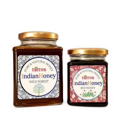 IndianHoney Wild Forest Honey & Red Honey Combo Pack (500gm & 230gm) Wild Forest & Red Honey