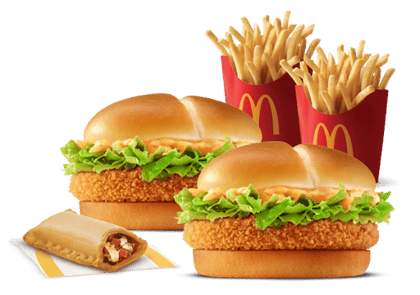 2 Crispy Veggie Burger + 2 Fries (M) + Veg Pizza McPuff