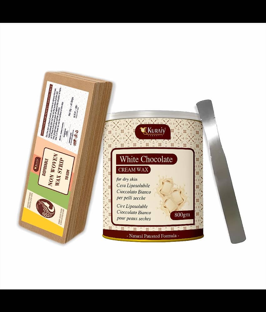 KURAIY White Chocolate Wax for Hair Removal - 800gm extracts + 40 Wax Strips +1 Steel Knife
