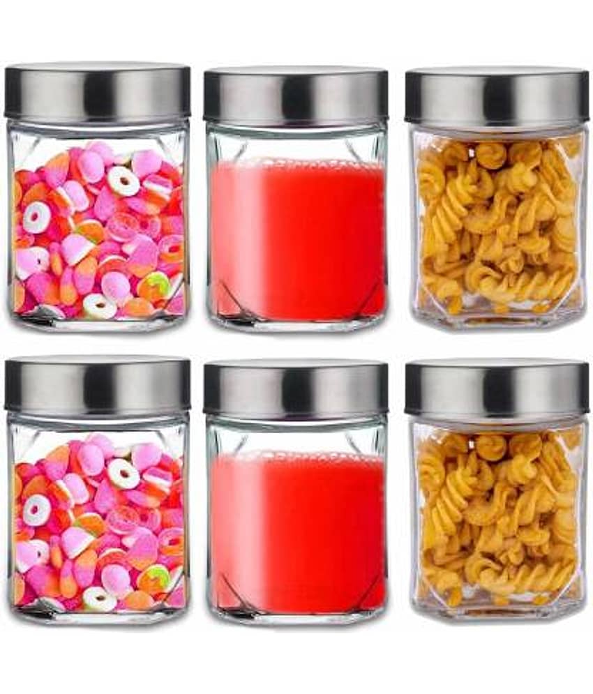 CROCO JAR Glass Transparent Spice Container ( Set of 6 )