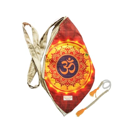 MAYAPURI Om (Aum) Printed Gomukhi Japa Mala Bag, Pure Cotton Beads Bag, Original Chanting Bag, Jhola with Zip Pocket and Sakshi Mala Counter, Pack of 1