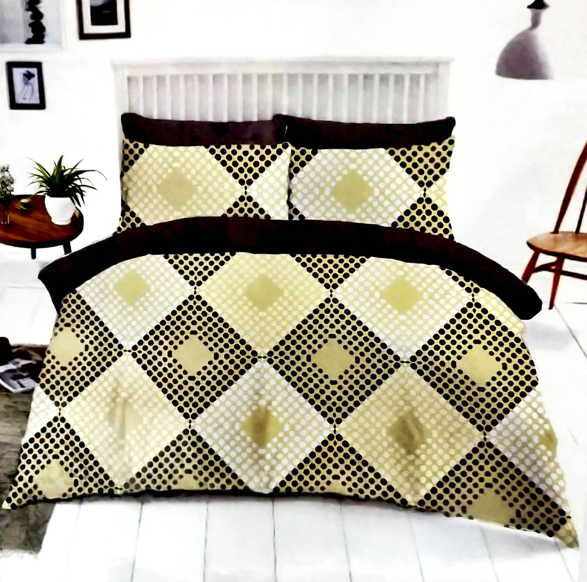 Omkar by R3 Inc. Cotton Blend 250 TC Printed Multicolor King size Double Bedsheet with 2 Pillow Covers – 108 X 108 Inches (9 x 9 Feet)(Multicolor Khaki Polka)