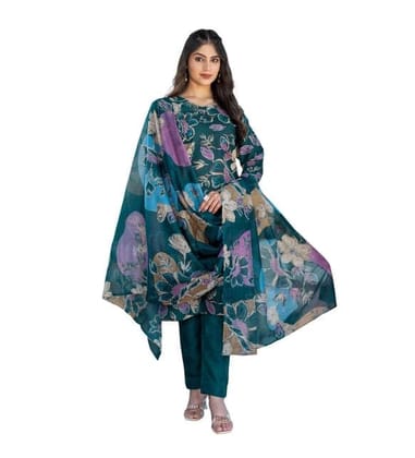 Women's Cotton Blend Printed Kurti with Pant Dupatta Set (Rama, 2XL)-PID63056 Women's Cotton Blend Printed Kurti with Pant Dupatta Set (Rama, 2XL)-PID63056