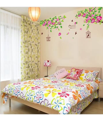 Asmi Collection Wall Stickers Summer Tree Cage Flowers Nature Sticker ( 100 x 180 cms )
