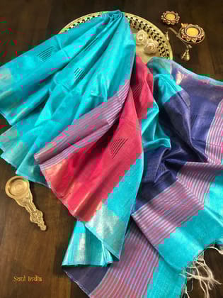 Handwoven Raw Dupion Silk With Contrasting Pallu