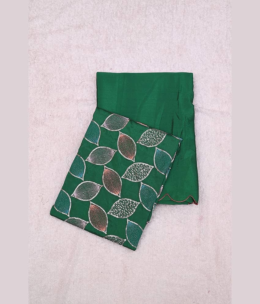 A TO Z CART Chiffon Embellished Saree With Unstitched Blouse Piece ( Green )