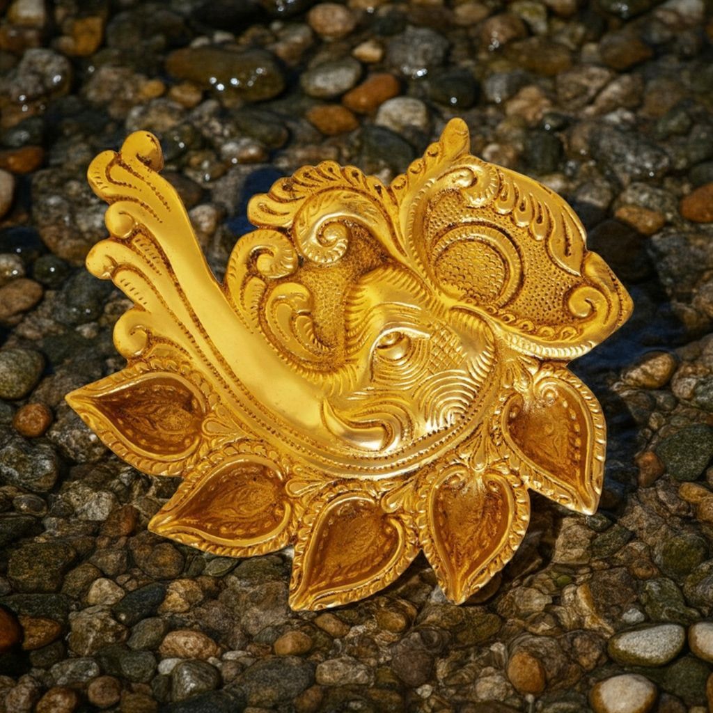 Brass Elephant Face Conch Shape Deepak 5 Wicks (BSMAS1187 A)