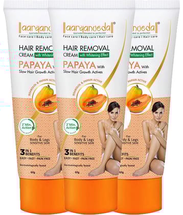 Aaryanveda Papaya Hair Removal Cream for Smooth, Gentle & Pain-Free Hair Removal , 180g (Pack of 3)