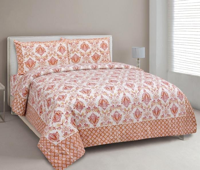 3001-Hometrade India-Standard King Size (90*108 Inches)-Pure Cotton Jaipuri Double Bedsheet With Matching Pillow Cover