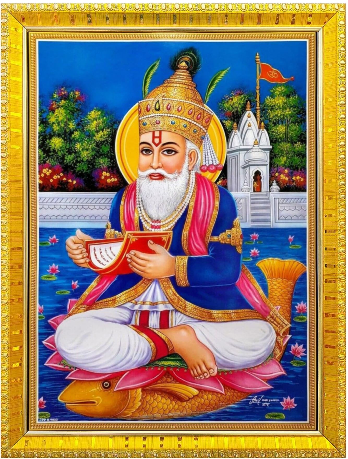 NOKKES Jhulelal Vishnu Avtar UDERO LAL sindhi god Golden 5X7 Inch Photo Frame_AQW5