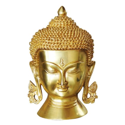 Brass Buddha Head Large Statue - Premium Home Decor Showpiece, Height : 8.5 Inch (BSMAS1029 D)