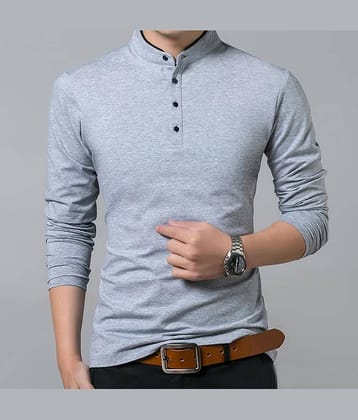 Alexender Cotton Regular Fit Solid Full Sleeves Men's Mandarin Collar T-Shirt - Grey ( Pack of 1 )