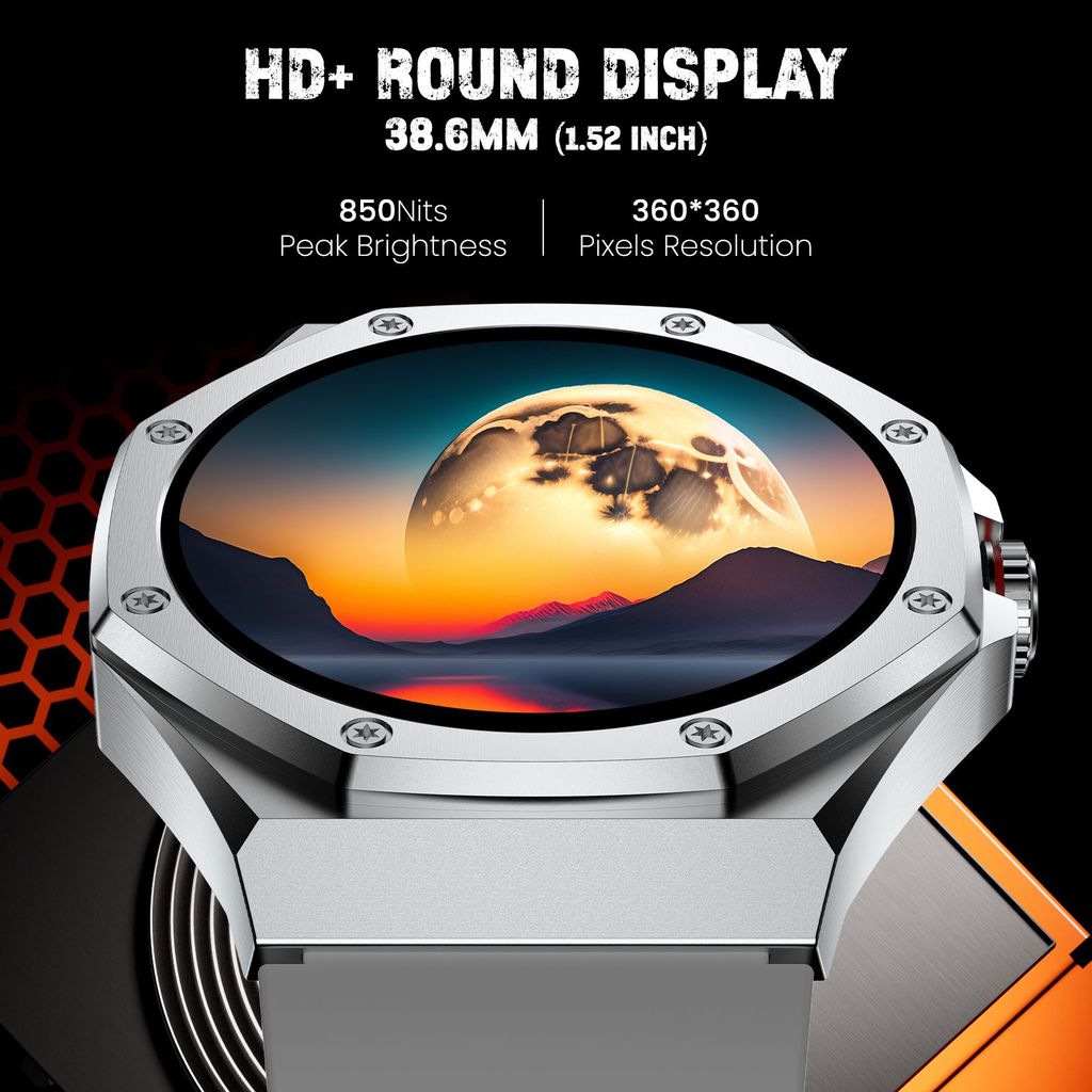 CELLECOR E4 Edge 1.52" HD+ Round Display with 850 NITS | BT-Calling | AOD | Smartwatch (Silver Grey)