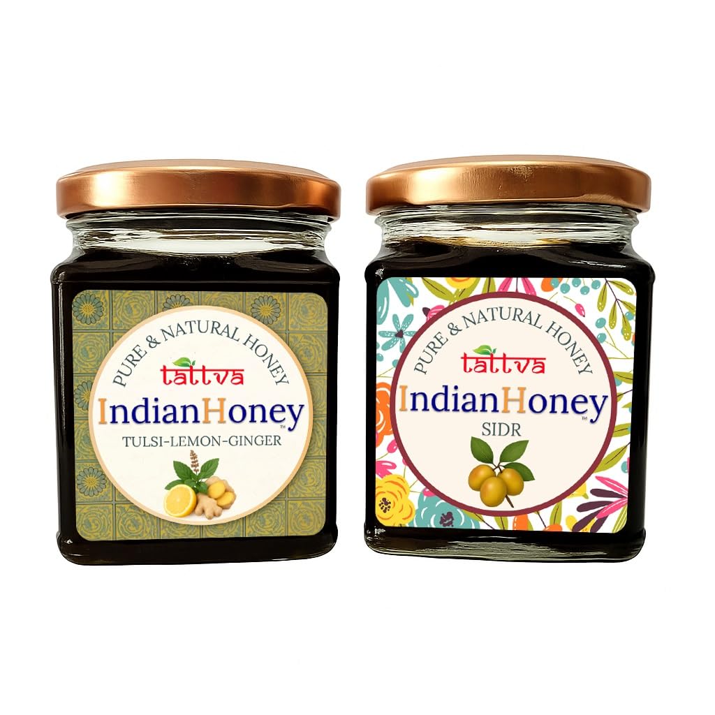 IndianHoney Sidr & Tulsi Lemon Ginger Infused Honey Combo Pack (230gm & 230gm)