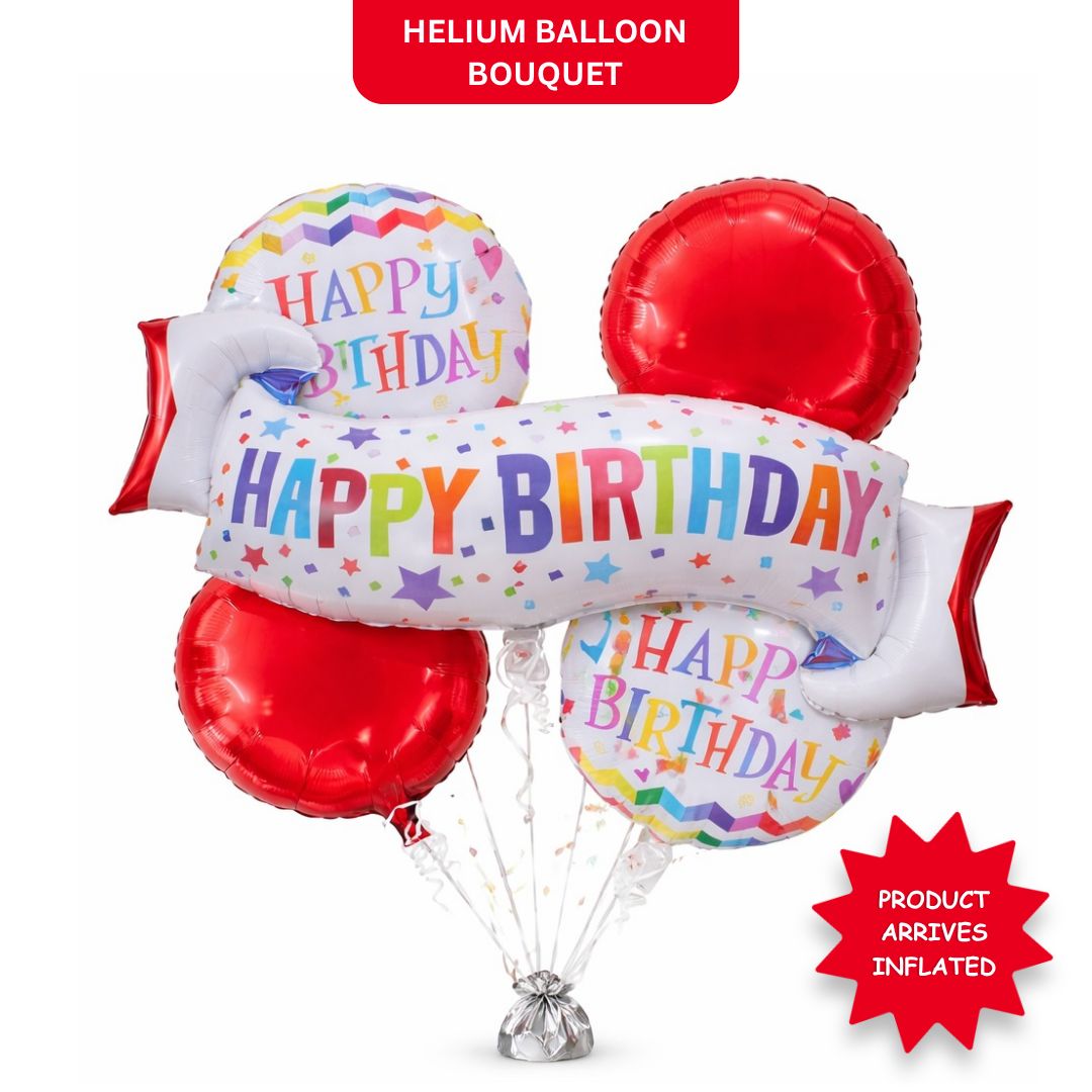 Happy Birthday Wishes Flag Banner Helium Foil Balloon Set of 5