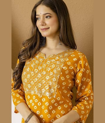 Kapadia Women Cotton Blend Embroidered Straight Kurti ( Orange )