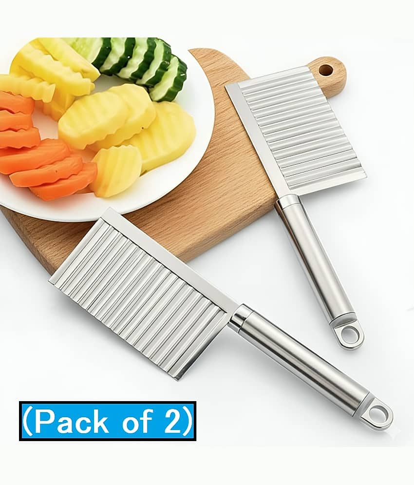 Purple Dust  Stainless Steel Crinkle Cutter Knife | Zig Zag Vegetable/Paneer Cutter | Wavy Designer Knife for Kitchen Use (Pack of 2)