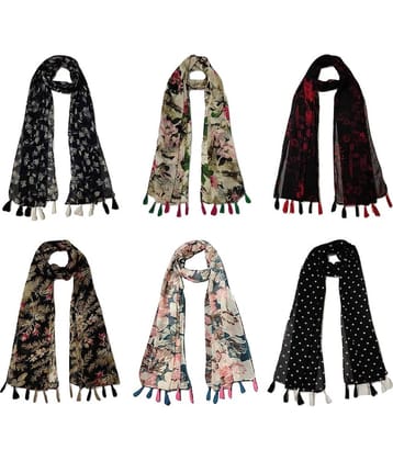 stolevilla Multi Printed Poly Cotton Yarn Stoles ( Pack of 6 )