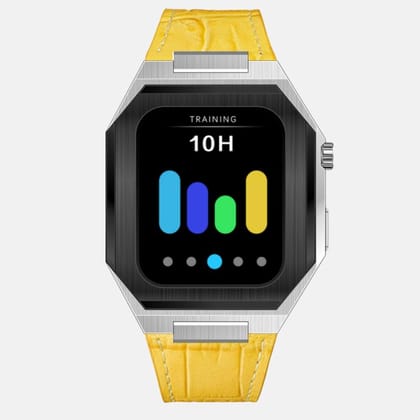 44MM Dual Tone Silver Luxury Edition iWatch Case: Leather Strap-Yellow Leather