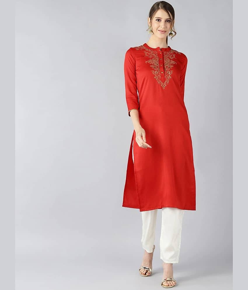 Vaamsi Rayon Embroidered Straight Women's Kurti - Red ( Pack of 1 )