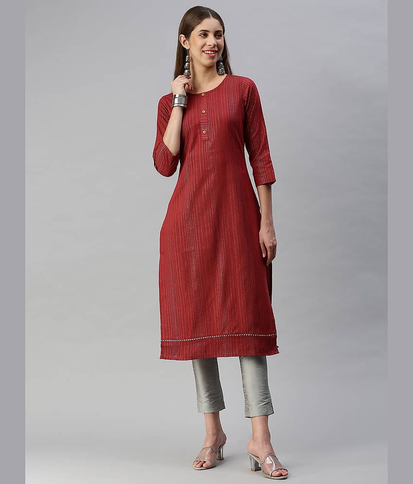 Hritika - Maroon Cotton Blend Women's Straight Kurti ( Pack of 1 )