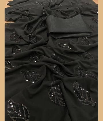 KALIPATRA Georgette Embroidered Regular Saree With Unstitched Blouse Piece ( Black )