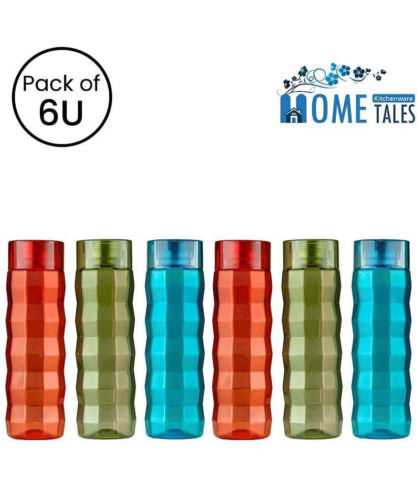 iview kitchenware Multicolour PET Fridge Water Bottle (1000ml each), (6U), Checkered Pattern