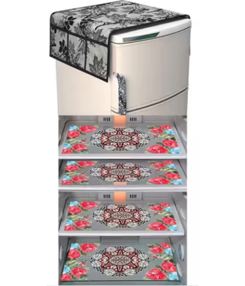 Crosmo Polyester Floral Fridge Mat & Cover ( 45 30 ) Pack of 5 - Black