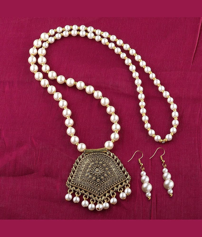 Silver Shine Pearls Golden Contemporary Contemporary/Fashion Antique Necklaces Set