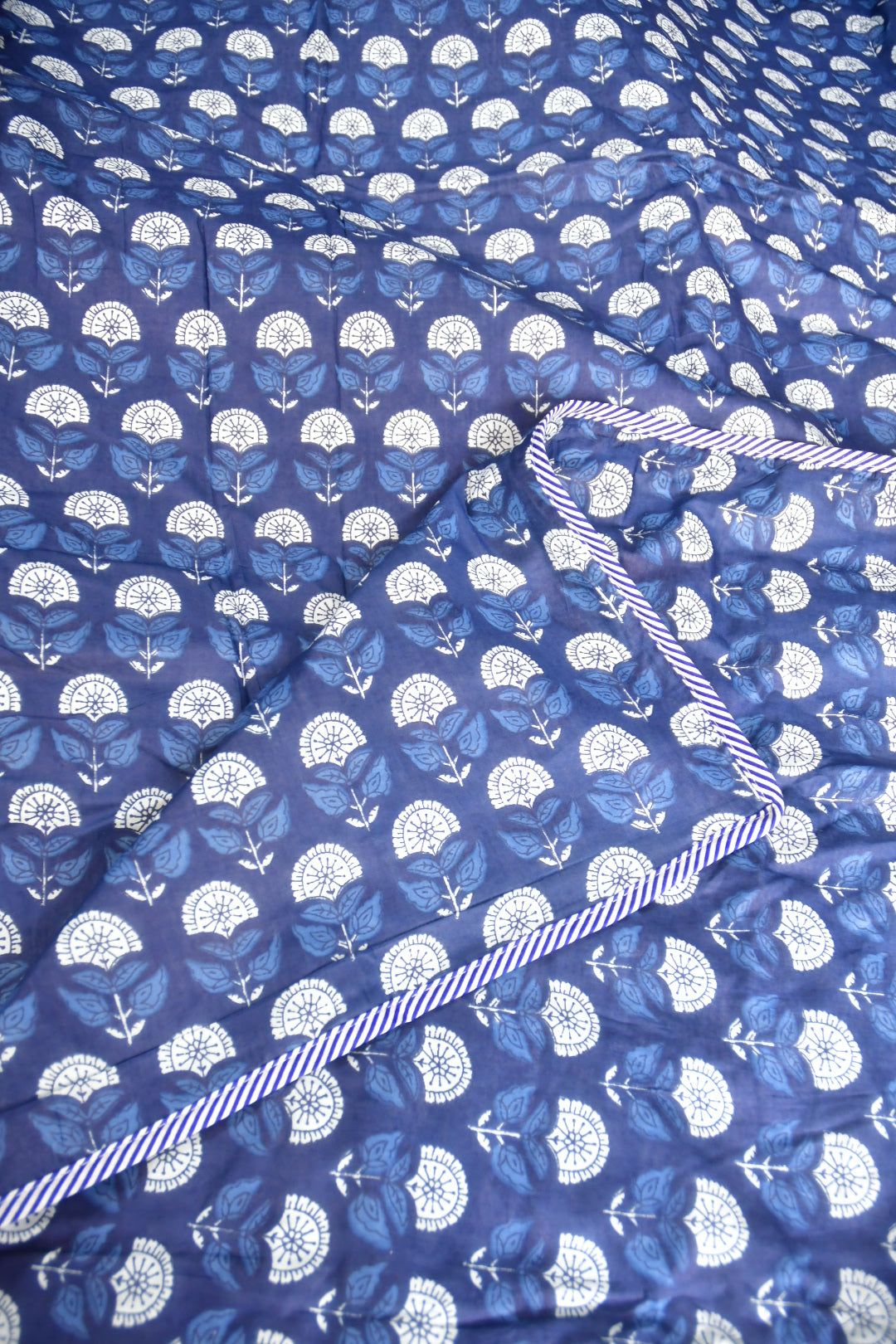 Blue Dabu Print Floral Reversible Cotton DoharDouble