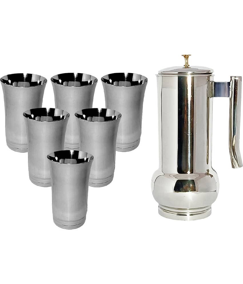 A & H ENTERPRISES Water Jug with Lid Stainless Steel Jug and Glass Combo 1800 mL