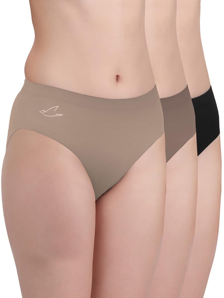 Freecultr Women’s Micromodal Mid-Rise Hipster | Super Soft & Breathable Fabric | Medium Rear Coverage | Comfortable Stretch Elastic | Pack of 3  |Color - Sable Black,Clay,Pink