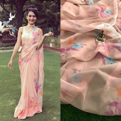 PEACH COLOR FLOWER LINEN DIGITAL PRINTED SAREE 1509