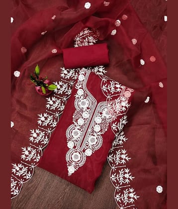 Rangtulika Ethnics Unstitched Organza Embroidered Dress Material - Red ( Pack of 1 )