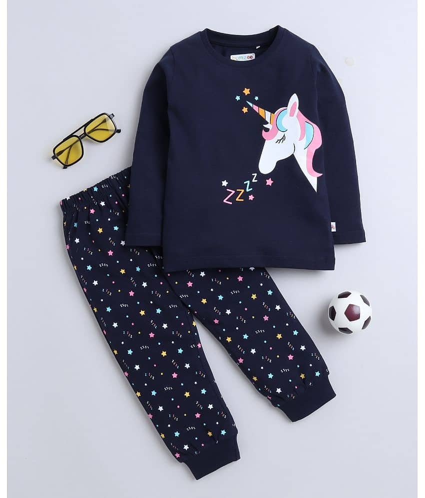 BUMZEE Pack of 1 Girls Cotton Top With Joggers ( Navy )