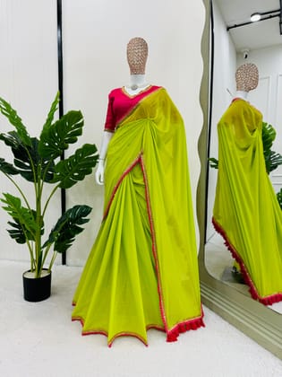 Latest Mul Cotton Fancy Lace With Tussles Work Fancy Designer Partywear Saree With Unstitched Blouse