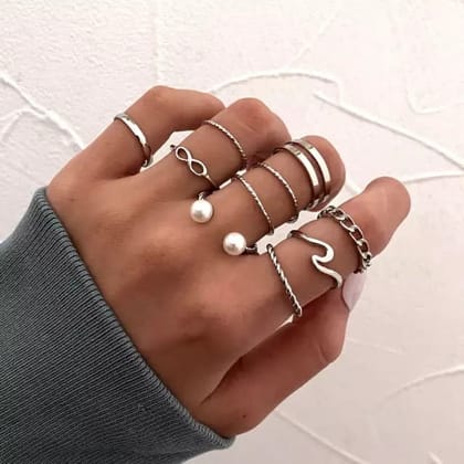 Sleek Pearl Gold Plated Rings Set Of 10-Gold