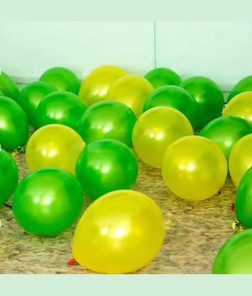 Zyozi Green Yellow Metallic Balloons Latex Balloons 10 Inch Helium Balloons with Ribbon for Jungle Theme Birthday Graduation Baby Shower Wedding Anniversary Party Decorations, (Pack of 52)