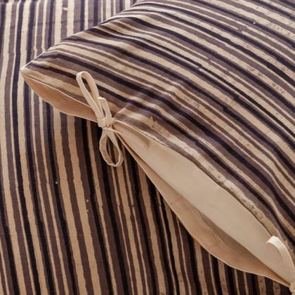 Ajrakh Pillow Case Set of 2 - 18x27-Beige & Black / 100% Cotton / 18 x 27 Inches