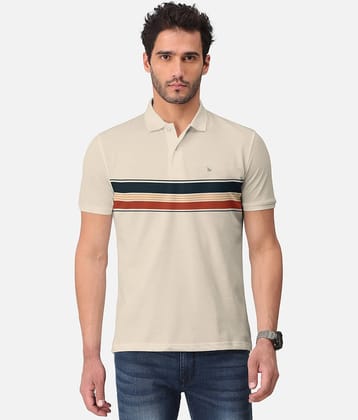 BULLMER Pack of 1 Cotton Blend Regular Fit Striped Half Sleeves Men's Polo T Shirt ( Beige )