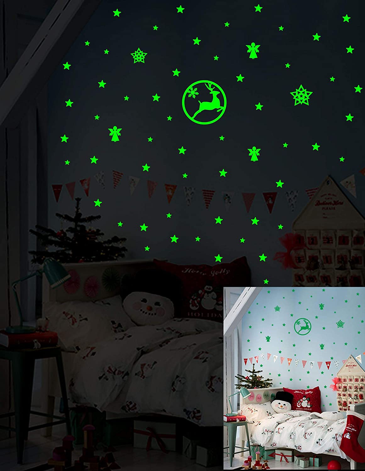 DreamKraft Glow in The Dark Stars for Ceiling Christmas Decoration (Green, 25 cm X 25 cm)