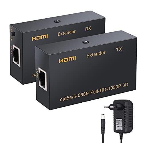 HDMI Extender 120M Over Single Cat6e UTP Ethernet Cable for 1080P Support 3D (1x Transmitter+1x Receiver+ Power Adapters) for PS4, TV Box, PC, DVD Player, Media Streaming Device (Black)