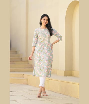 Juniper Women Cotton Printed Straight Kurti ( Green )